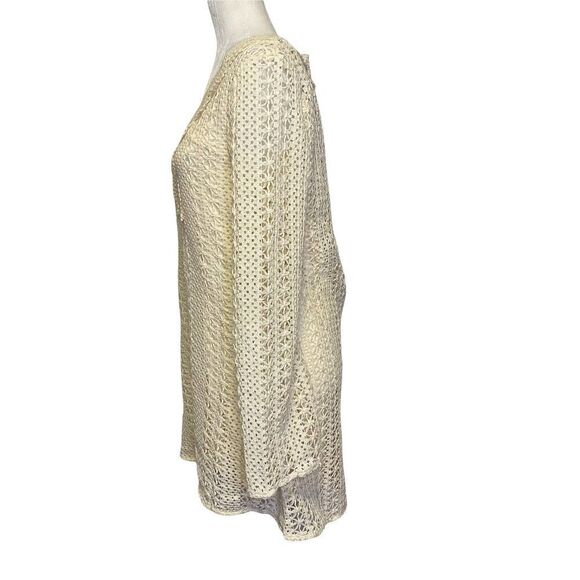 𝅺entro Dress‎ Boho Cream Ivory Crotched Knit Beachy Long Sleeve Size M - Picture 2 of 10